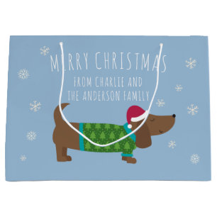 Daschund en Snowflakes Blue Cartoon Groot Cadeauzakje