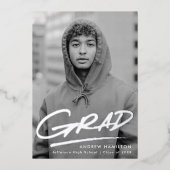 Dashed Afstudeerder Folie Foto Afstuderen bekendma Uitnodiging (Voorkant)