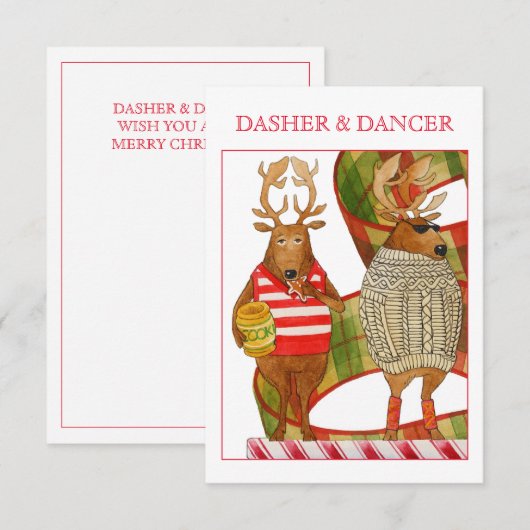 DASHER DANCER 3.5x5 Carte de Noël plate (Devant / Derrière)