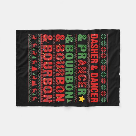 Dasher Dancer Prancer And Bourbon Whiskey Funny Ch Fleece Deken (Voorkant (Horizontaal))
