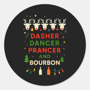 Dasher Dancer Prancer Bourbon Kerst Misplaatste Ho Ronde Sticker