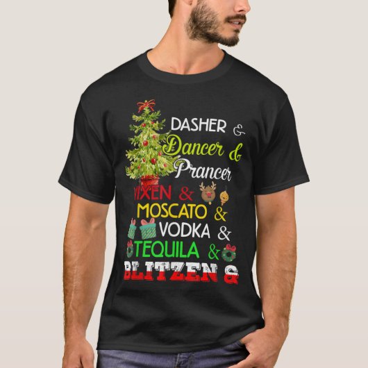 Dasher Dancer Prancer Vixen Moscato Vod T-shirt (Voorkant)