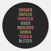 Dasher Dancer Prancer Vixen Moscato Vodka Tequila  Ronde Sticker (Voorkant)
