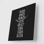 Dasher Dancer Prancer Vixen Whiskey Vodka Tequila Vierkante Klok (Hoek)
