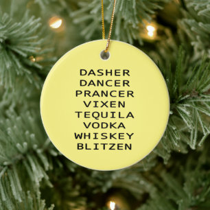 Dasher Dancer Vixen Vodka Tequila Whiskey Blitzen Keramisch Ornament