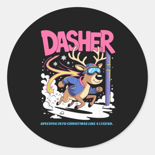 Dasher Reindeer Christmas Speeding Fun Ronde Sticker (Voorkant)
