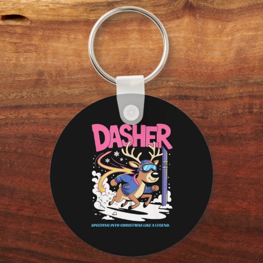Dasher Reindeer Christmas Speeding Fun Sleutelhanger (Voorkant)