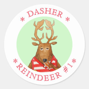 DASHER RENDIER Grote ronde Stickers