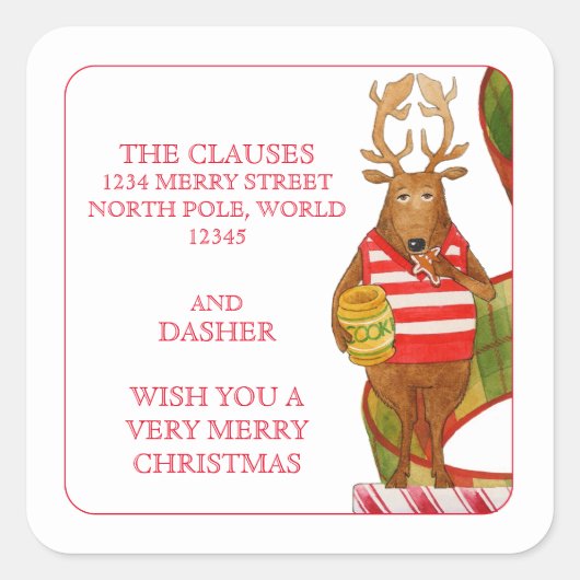 DASHER RENDIER Kleine adresenvelop afdichtingen Vierkante Sticker (Voorkant)