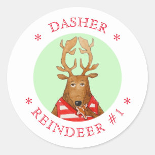 DASHER RENDIER Kleine ronde Stickers