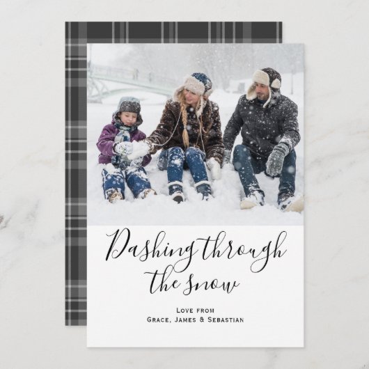 Dashing À Travers La Carte De Noël Photo Neige (Devant / Derrière)