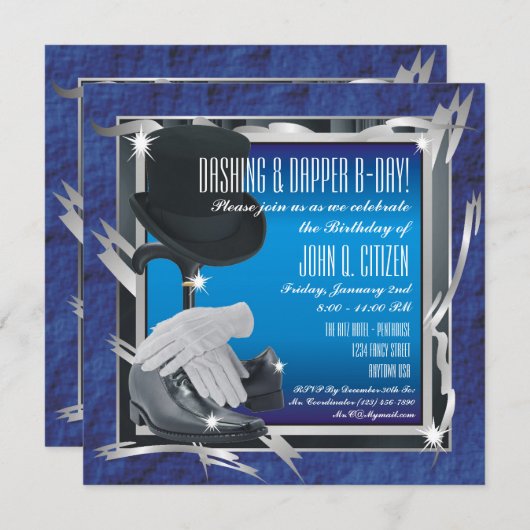 Dashing Custom 5.25 X 5.25 Invitations - Bleu (Devant / Derrière)
