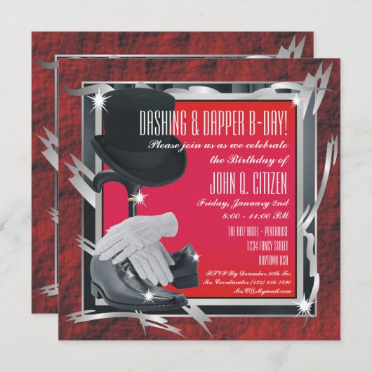 Dashing Custom 5.25 X 5.25 Invitations - Rouge (Devant / Derrière)