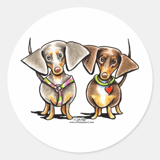 Dashing Dapped Dachshunds Ronde Sticker (Voorkant)