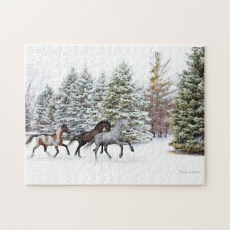 Dashing door de sneeuw - drie paarden legpuzzel