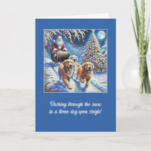 Dashing door de sneeuw met 3 Golden Retrievers Feestdagen Kaart