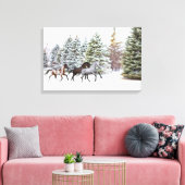 Dashing door de sneeuw - Rendende paarden Canvas Afdruk (Insitu (Woonkamer))