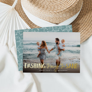 Dashing door het zand Beach foto Folie Feestdagenkaart