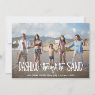Dashing door het zand Kerstfoto Feestdagenkaart