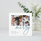 Dashing script | 3 Foto Collage Holiday Kaart (Staand voorkant)