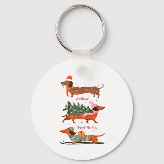 Dashing Through The Snow Christmas Wiener Dog Holi Sleutelhanger (Voorkant)