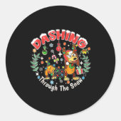 Dashing Through The Snow, Dog Christmas, Funny Chr Ronde Sticker (Voorkant)