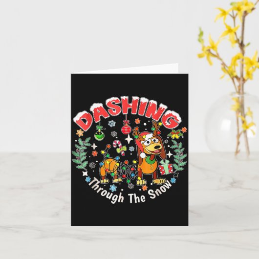 Dashing Through The Snow, Funny Dog Christmas Kaart (Gele Bloem)