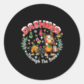 Dashing Through The Snow Slink Dog Christmas Ronde Sticker (Voorkant)