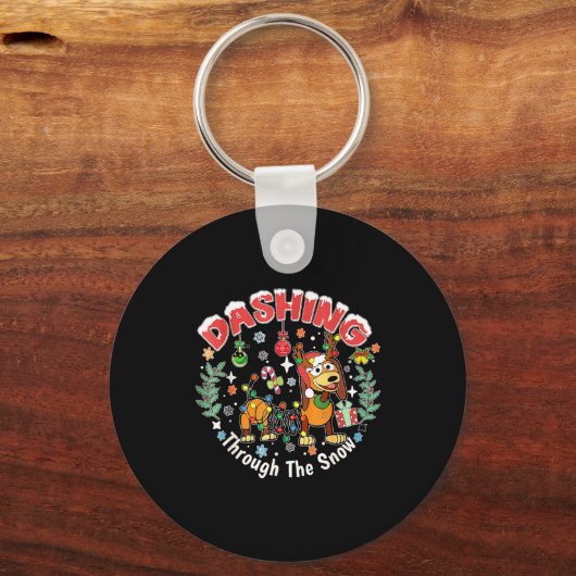 Dashing Through The Snow Slink Dog Christmas Sleutelhanger (Voorkant)