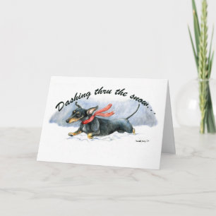 "Dashing Thru The Snow"Dachshund Art Wenskaart Feestdagen Kaart