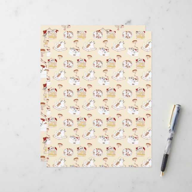 Dat Cat Life Beige Cat Pattern Scrapbooking Paper (Voorkant / Achterkant in situ)