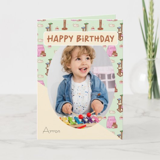 Dat Cat Life Cat Pattern Foto Name Birthday Kaart (Voorkant)