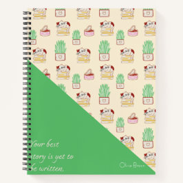 Dat Cat Life Cat Pattern Green Beige met naam Notitieboek