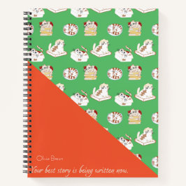 Dat Cat Life Cat Pattern Red Green met naam Notitieboek