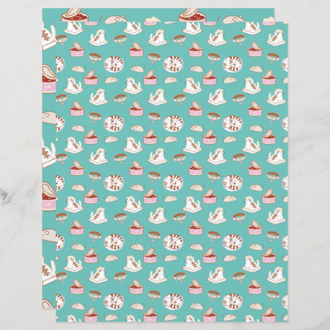 Dat Cat Life Green Pattern Scrapbooking Paper (Voorkant / Achterkant)