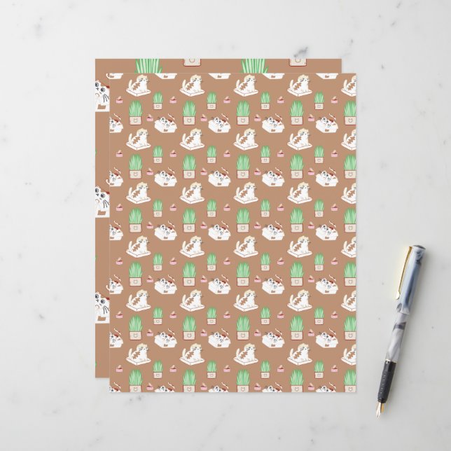 Dat Cat Life Pattern in Brown Scrapbooking Paper (Voorkant / Achterkant in situ)