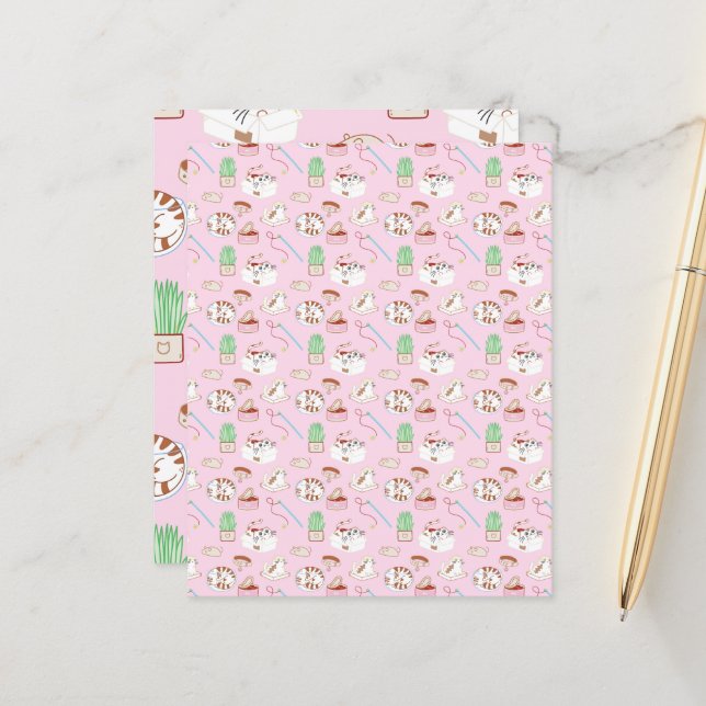 Dat Cat Life Pattern roze scrapboogpapier (Voorkant / Achterkant in situ)