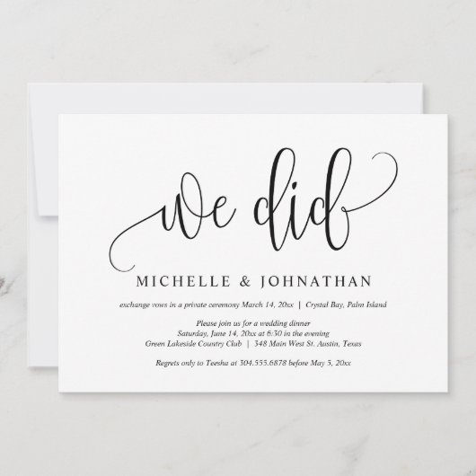 Dat deden we, Wedding Elopement Party Celebration Kaart (Voorkant)