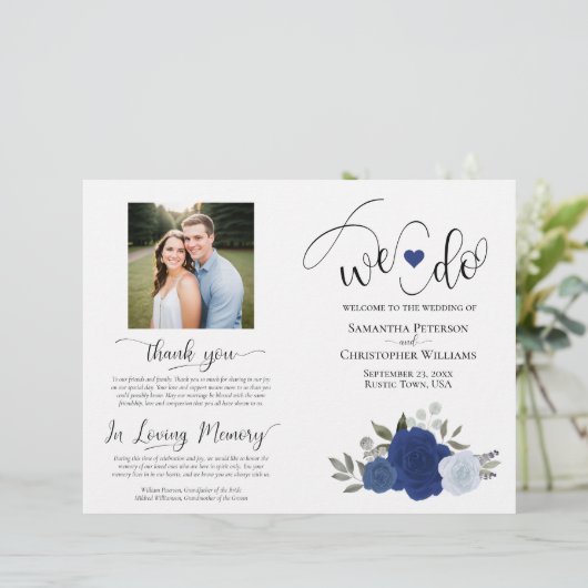 Dat doen we! Blue Boho Rozen DIY Vouw Trouwprogram (Staand voorkant)