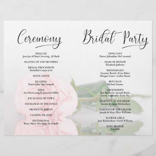 Dat doen we. Blush roze Rose Modern Wedding Progra (Achterkant)