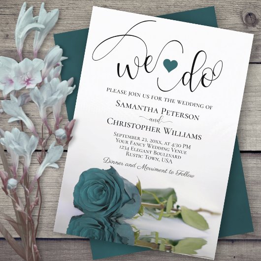 Dat doen we. Elegant Blauwgroen Roos Romantic Wedd Kaart