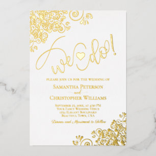 Dat doen we! Modern Script & Schattige Hart Weddin Folie Uitnodiging