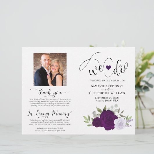 Dat doen we! Paarse Boho Rozen DIY Vouw Trouwprogr (Staand voorkant)