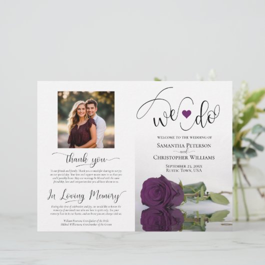 Dat doen we! Plum Paarse Roos DIY Vouw Trouwprogra (Staand voorkant)