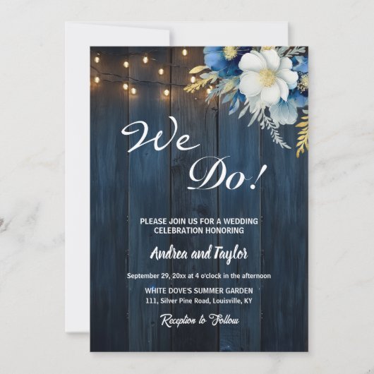 Dat doen we! Rustiek Blauw Hout Wit Blauw Bloemen  Kaart (Voorkant)