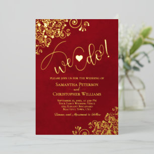 Dat doen we! Schattigee moderne bruiloft Crimson r Folie Uitnodiging