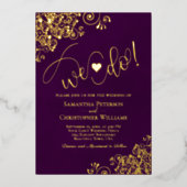 Dat doen we! Schattigee moderne bruiloft Plum Paar Folie Uitnodiging (Voorkant)