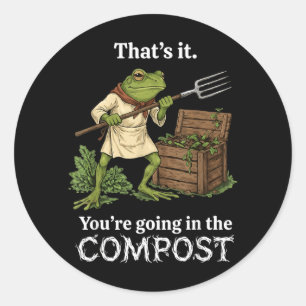 Dat gaat in de compost kikker tuinieren grappig ronde sticker