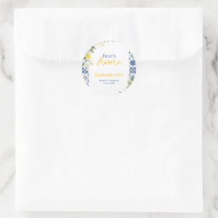 Dat is Amore Bruidsuitnodiging Citroen en Blauw Bl Ronde Sticker