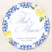 Dat is Amore Citroen Italiaanse Blauwe Tegel Bruid Ronde Kartonnen Onderzetter (Voorkant)